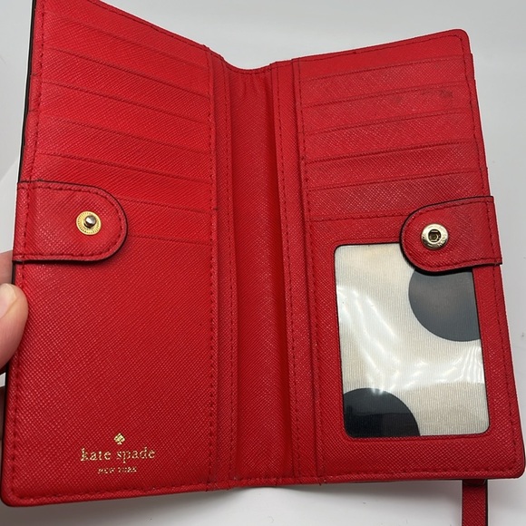 Kate Spade Safiano Leather Slim Clutch Bifold Color Block Wallet Red Cream - Picture 5 of 7